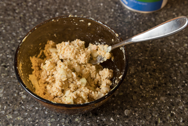 Adding Salmon and Bread Crumbs